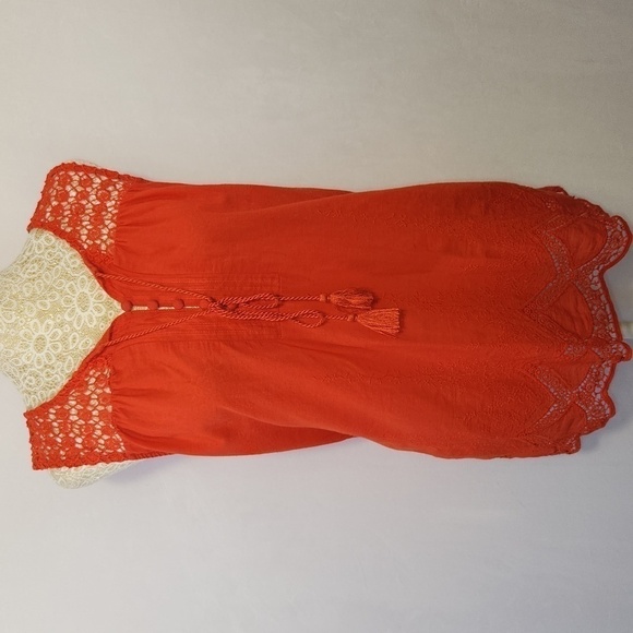 Cupio Orange Crochet Embroidered Sleeveless Tassel Tie 3/4 Button Front Top L - Picture 1 of 14